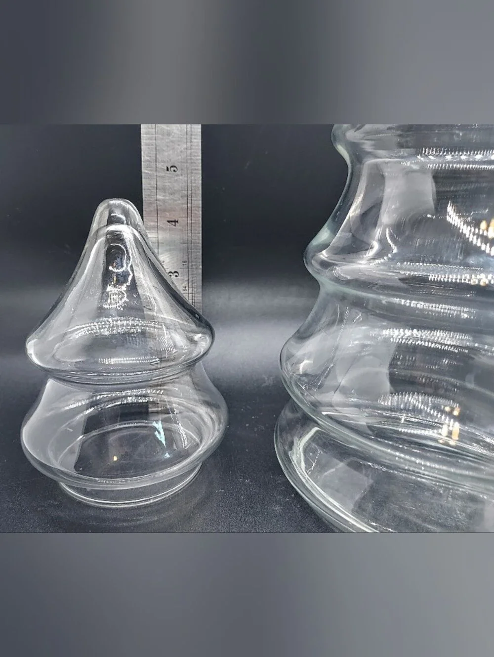 Vintage 2 Piece Clear Glass Christmas Tree Apothecary Jar 11
